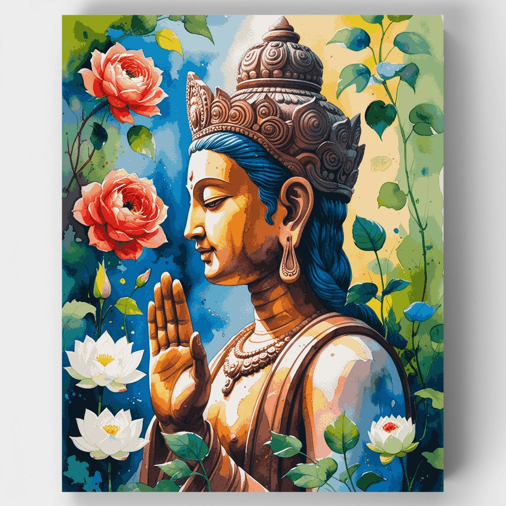 Buda sereno con rosas: kit de pintura por números — Estándar