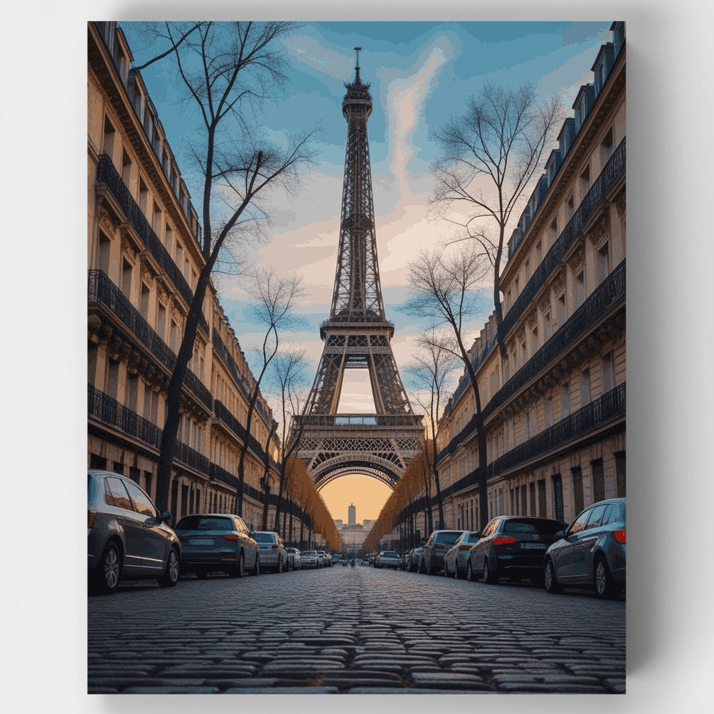 Vista de calle de París con la Torre Eiffel - Kit de pintura por números — Estándar