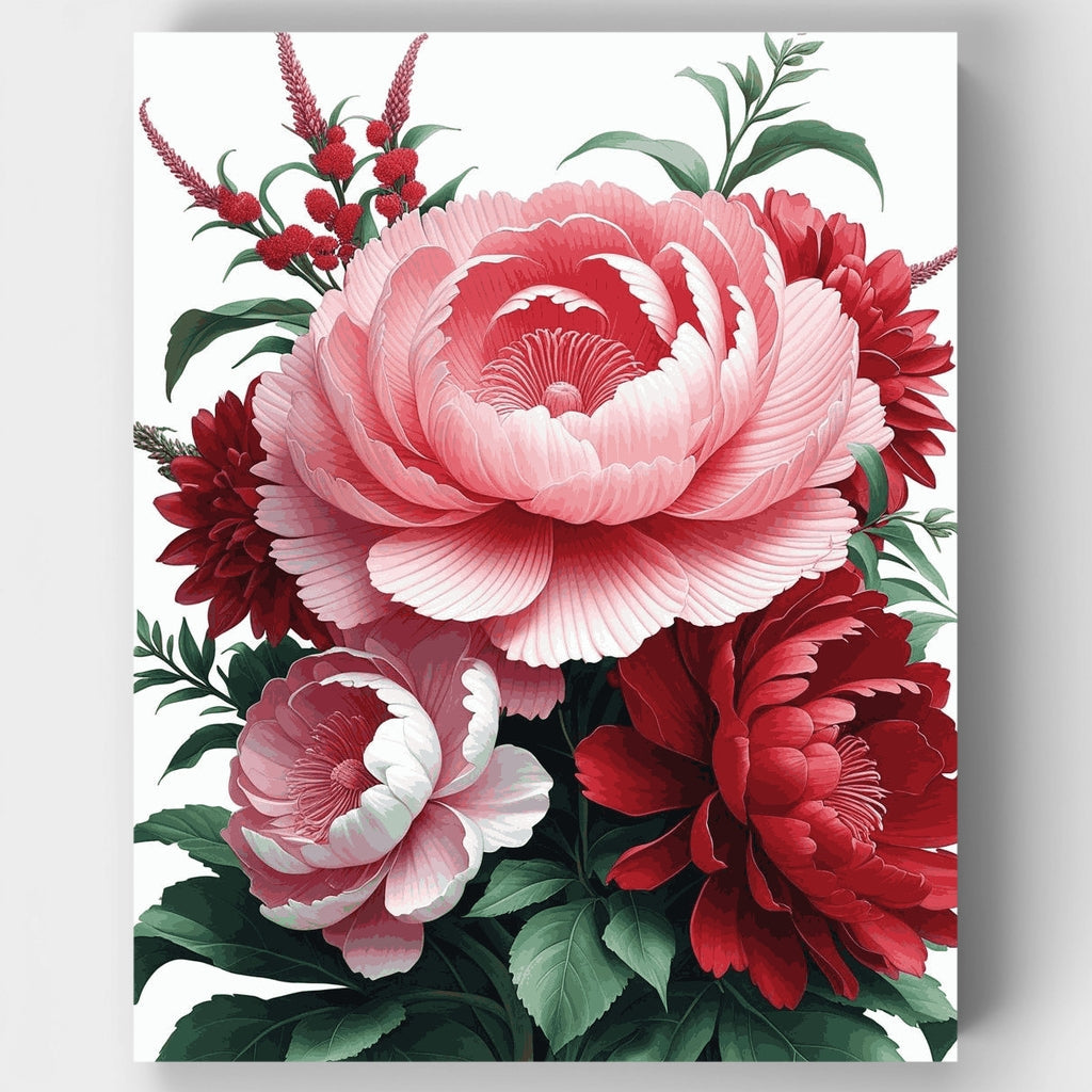 Ramo de peonías rosas y rojas elegante - Kit de pintura por números — Estándar