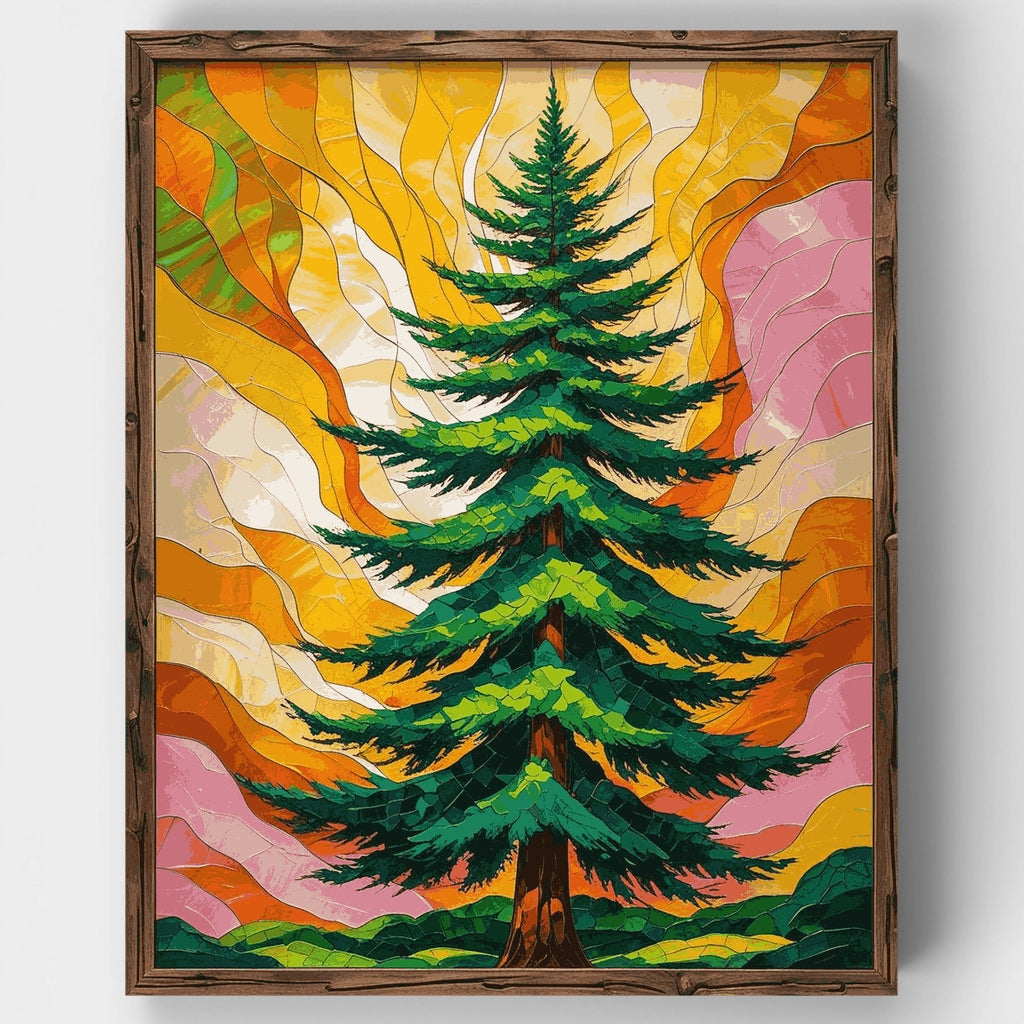 Majestic Evergreen in Stained Glass Style - Paint by Numbers Kit