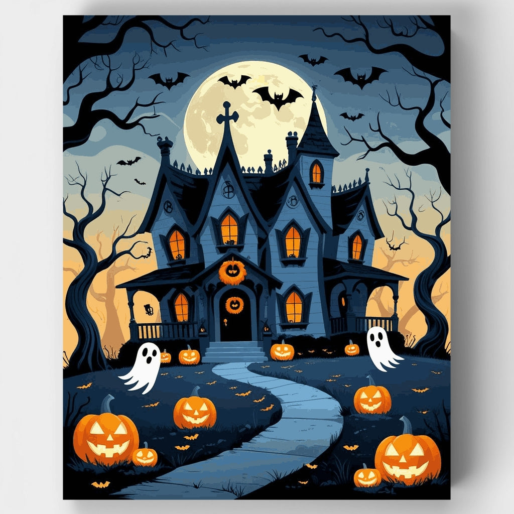 Haunted Victorian House Halloween Night - Paint by Numbers Kit
