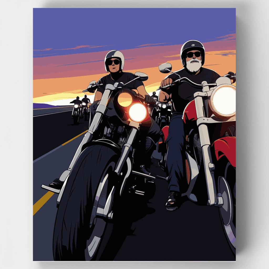 Sunset Motorcycle Riders - Paint by Numbers Kit