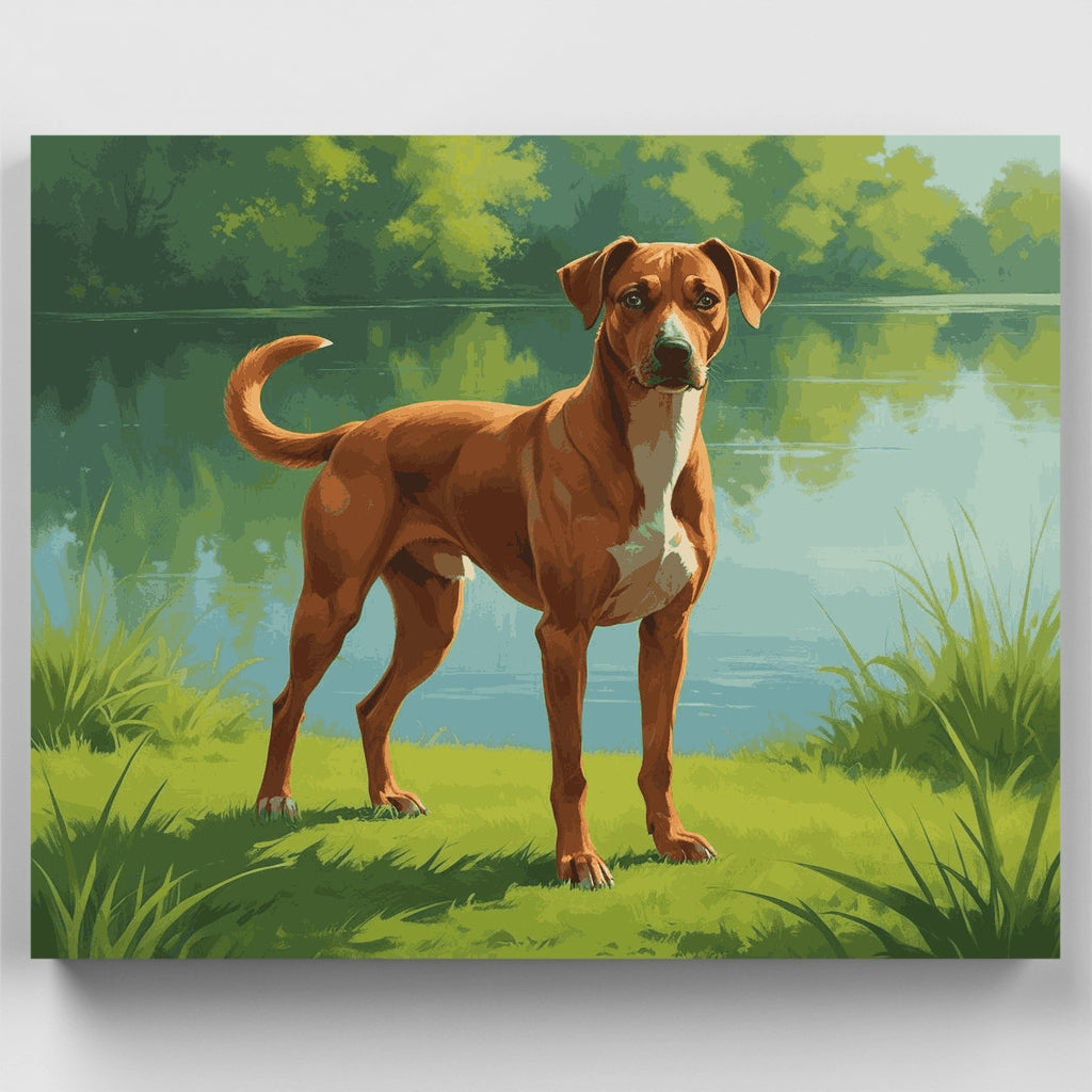 Perro fiel junto al lago - Kit de pintura por números — Estándar