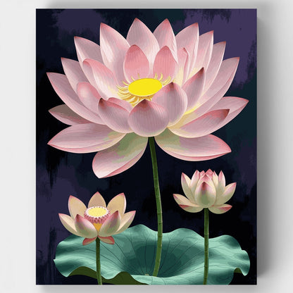 Pink Lotus Flowers with Yellow Centers - Paint by Numbers Kit