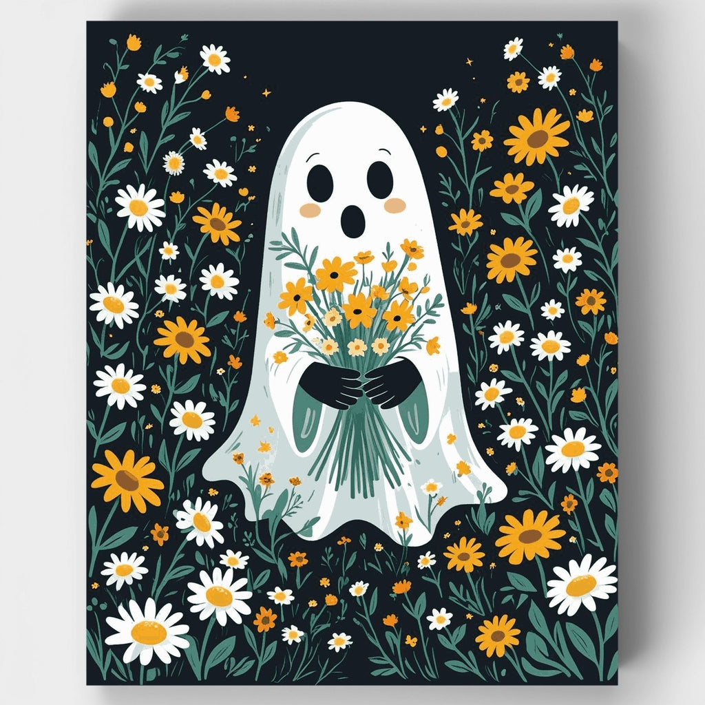 Fantasma amistoso con ramo de margaritas - Kit de pintura por números — Estándar