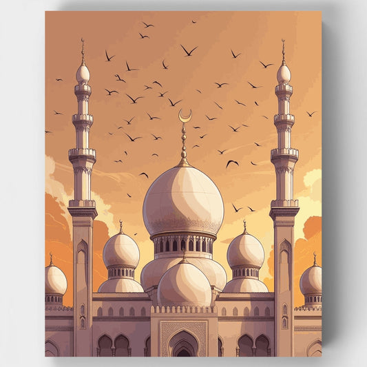 Islamic Architecture with Flying Birds - Paint by Numbers Kit