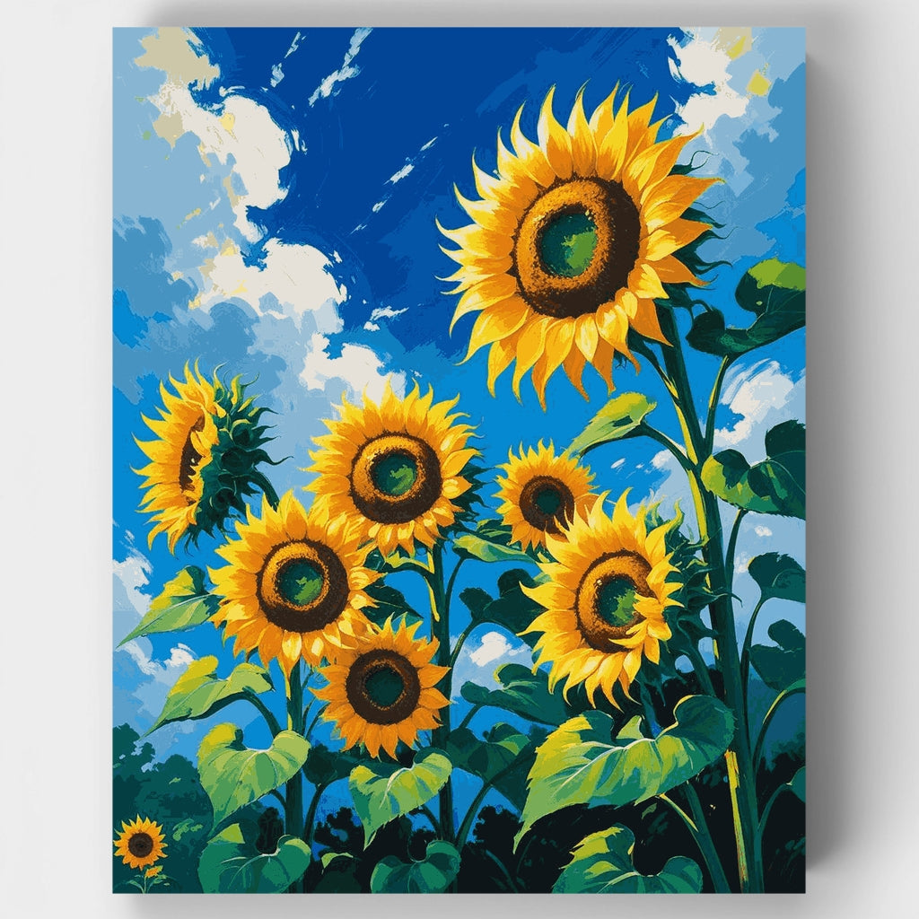 Girasoles bajo el cielo azul - Kit de pintura por números — Estándar