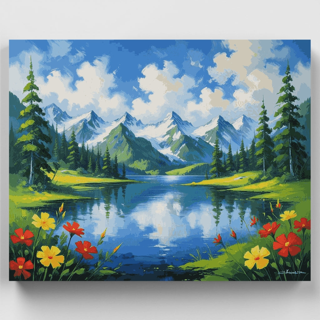 Serenidad en el lago alpino - Kit de pintura por números — Estándar