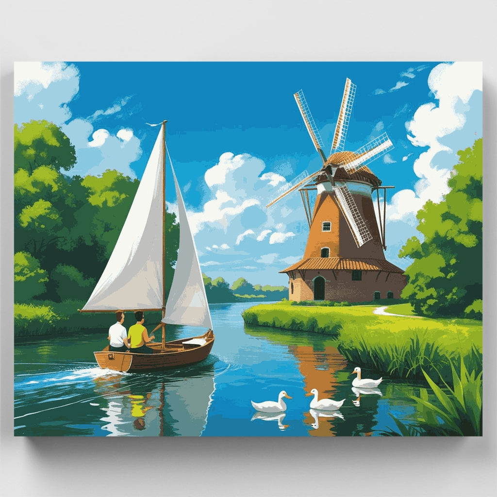 Dutch Windmill Sailboat - Paint by Numbers Kit
