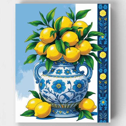 Lemons in Blue Floral Vase - Paint by Numbers Kit