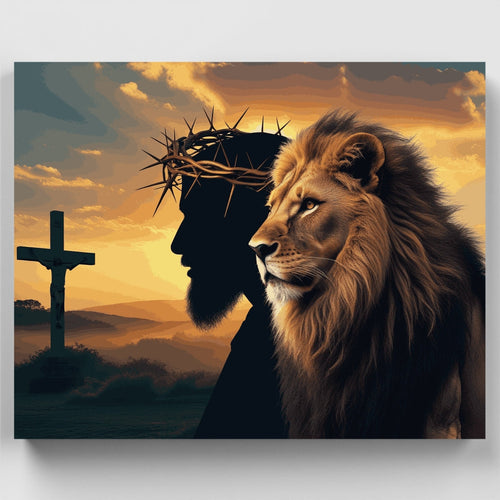 Lion and Cross Silhouette - Paint by Numbers Kit