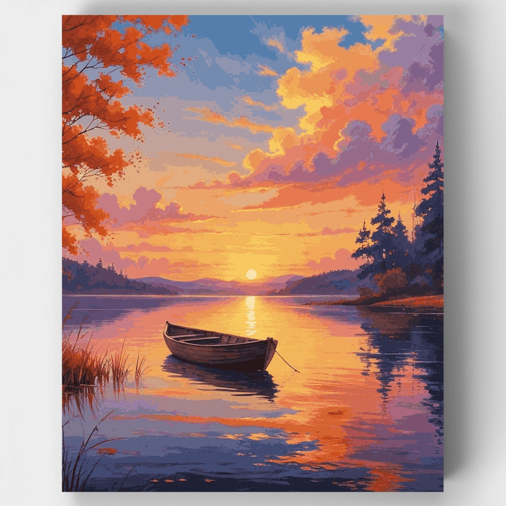 Kit de pintura por números: Bote de remos en el lago tranquilo — Estándar
