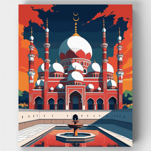 Islamic Mosque with Crescent Moon - Paint by Numbers Kit