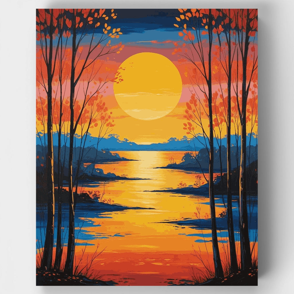 Reflejo en el Lago al Atardecer - Kit de Pintura por Números — Estándar