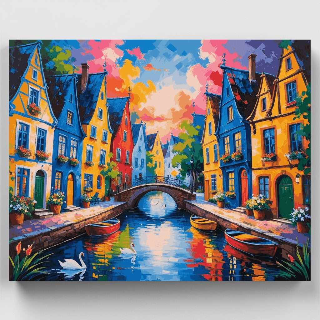 Colorful European Canal Village - Paint by Numbers Kit