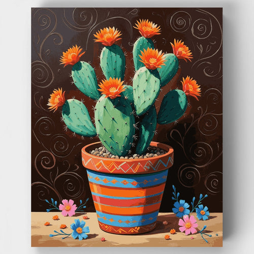 Blooming Cactus in Decorative Pot - Paint by Numbers Kit
