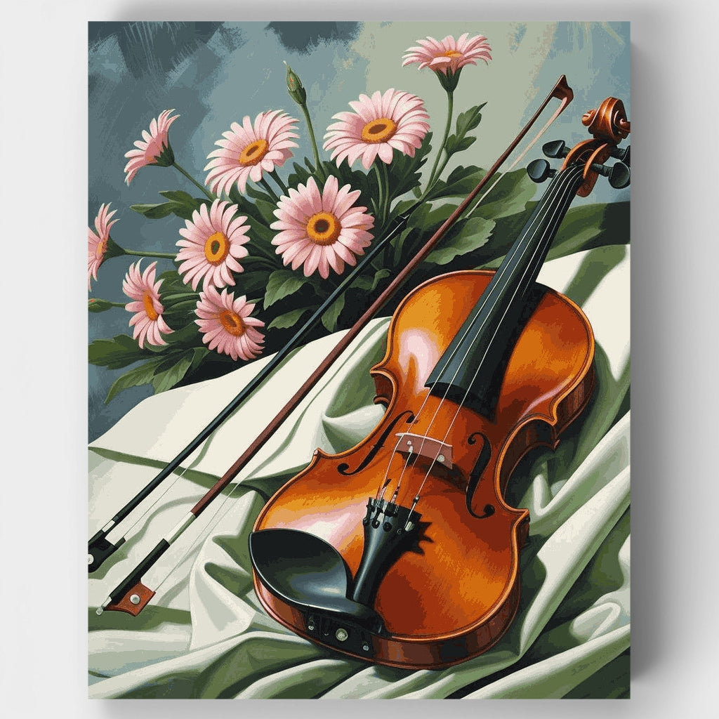 Violín y margaritas rosas - Kit de pintura por números — Estándar