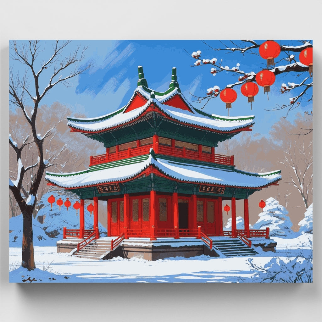 Pagoda asiática tradicional en invierno - Kit de pintura por números — Estándar