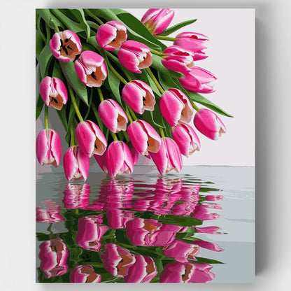 Pink Tulips with Water Reflection - Paint by Numbers Kit