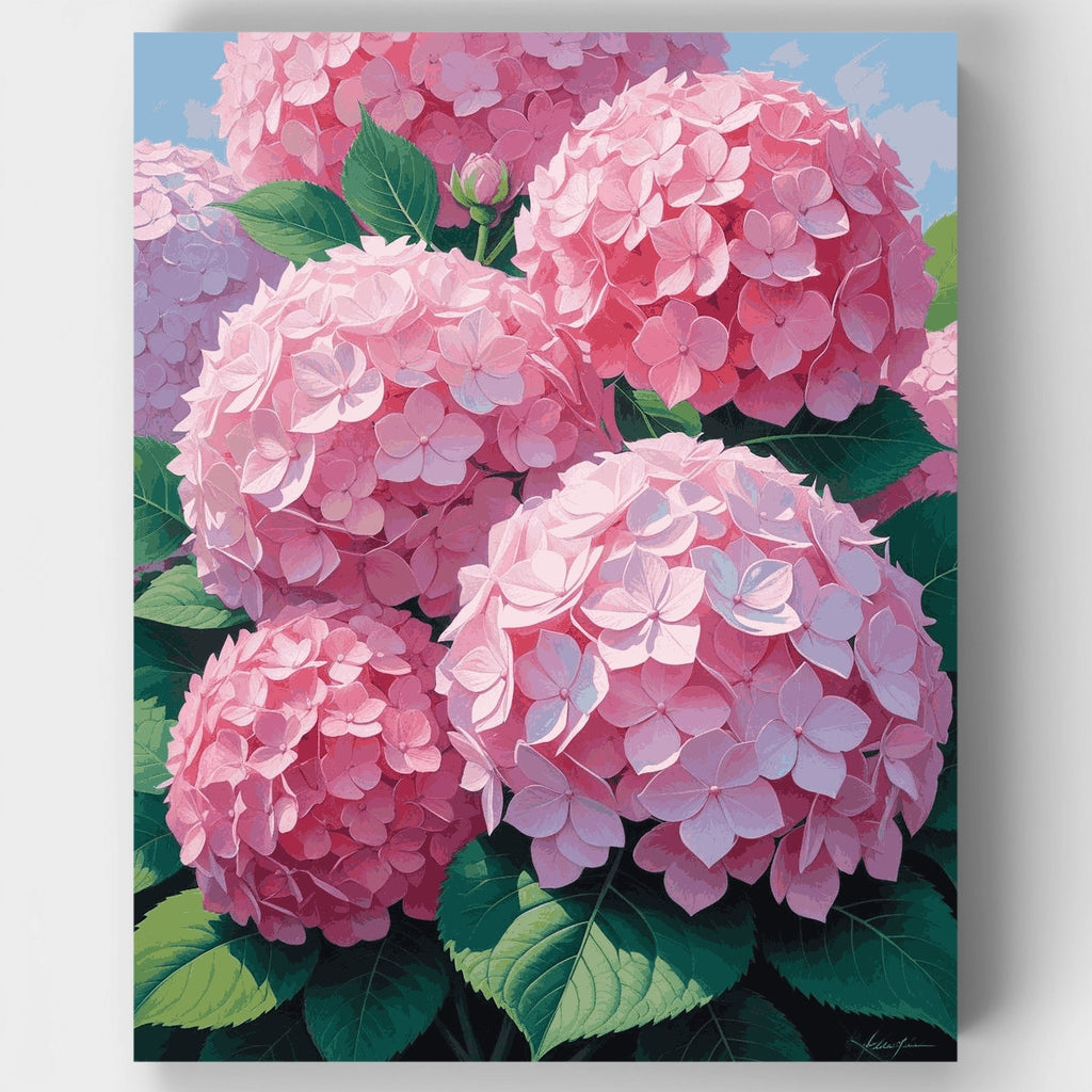 Kit de pintura por números - Flores de hortensia rosa — Estándar