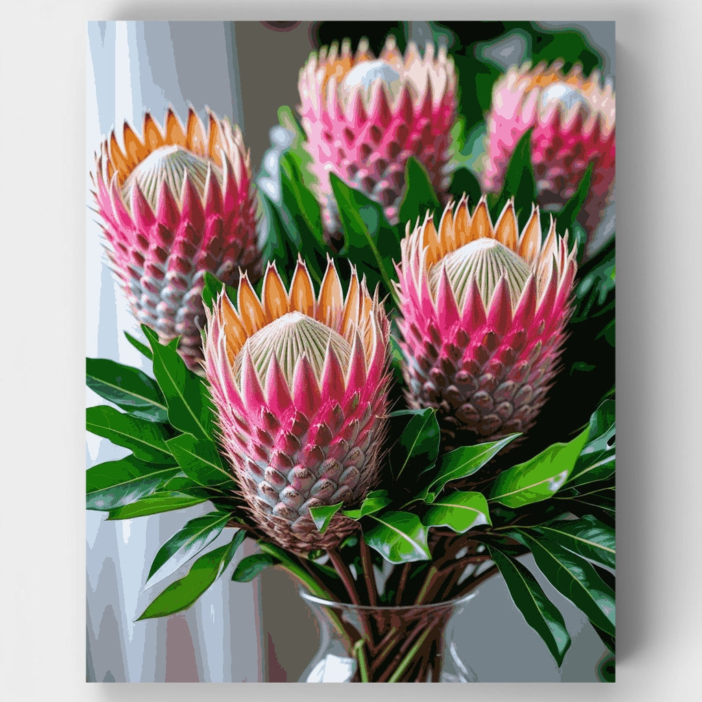 Kit de pintura por números: Ramo de proteas vibrantes — Estándar