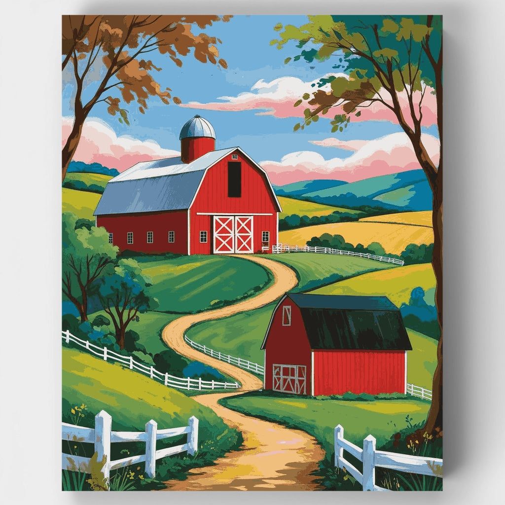 Rustic Farm Barn with Silo - Paint by Numbers Kit