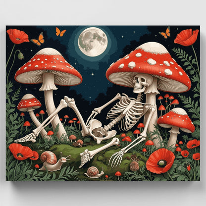 Mystical Mushroom Skeleton Garden - Paint by Numbers Kit