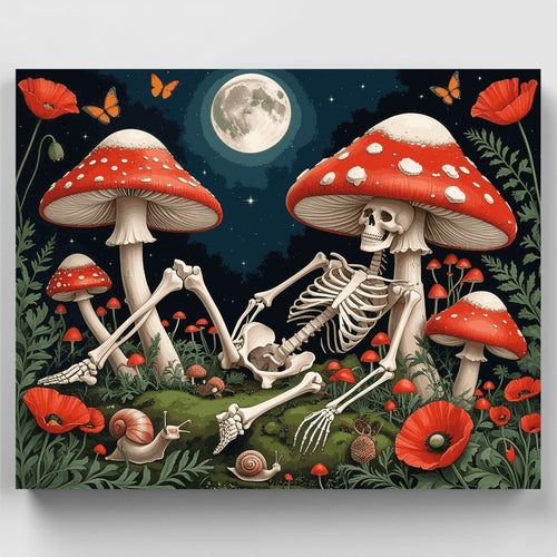 Mystical Mushroom Skeleton Garden - Paint by Numbers Kit