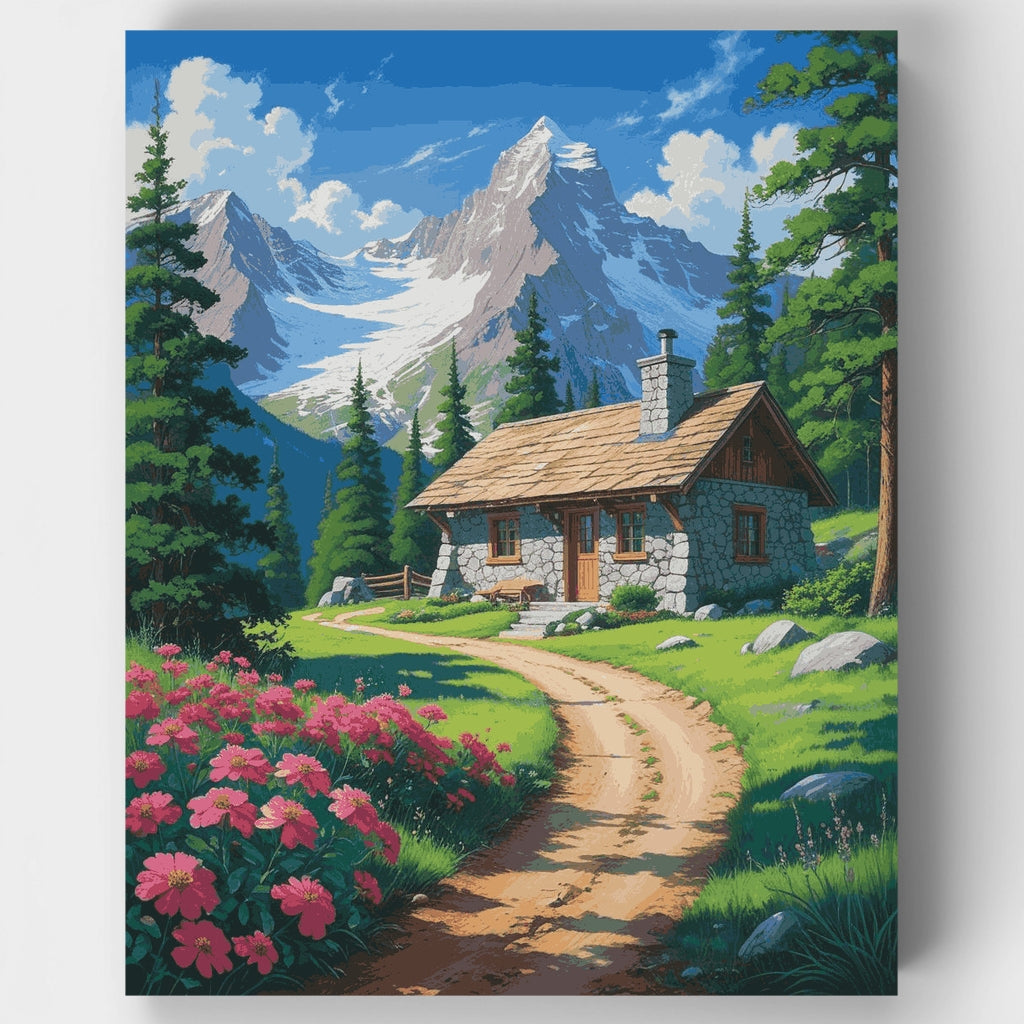 Paraíso en la cabaña de montaña - Kit de pintura por números — Estándar