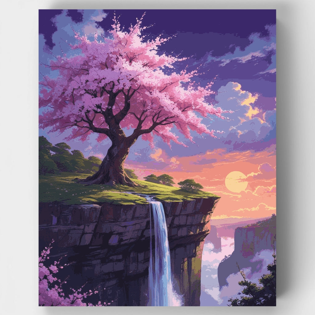 Cascada en el acantilado de los cerezos en flor - Kit de pintura por números — Estándar