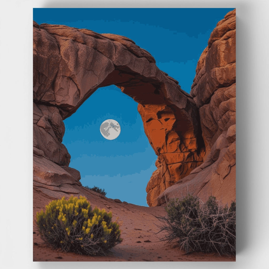 Kit de pintura por números - Salida de la luna en el arco del desierto — Estándar