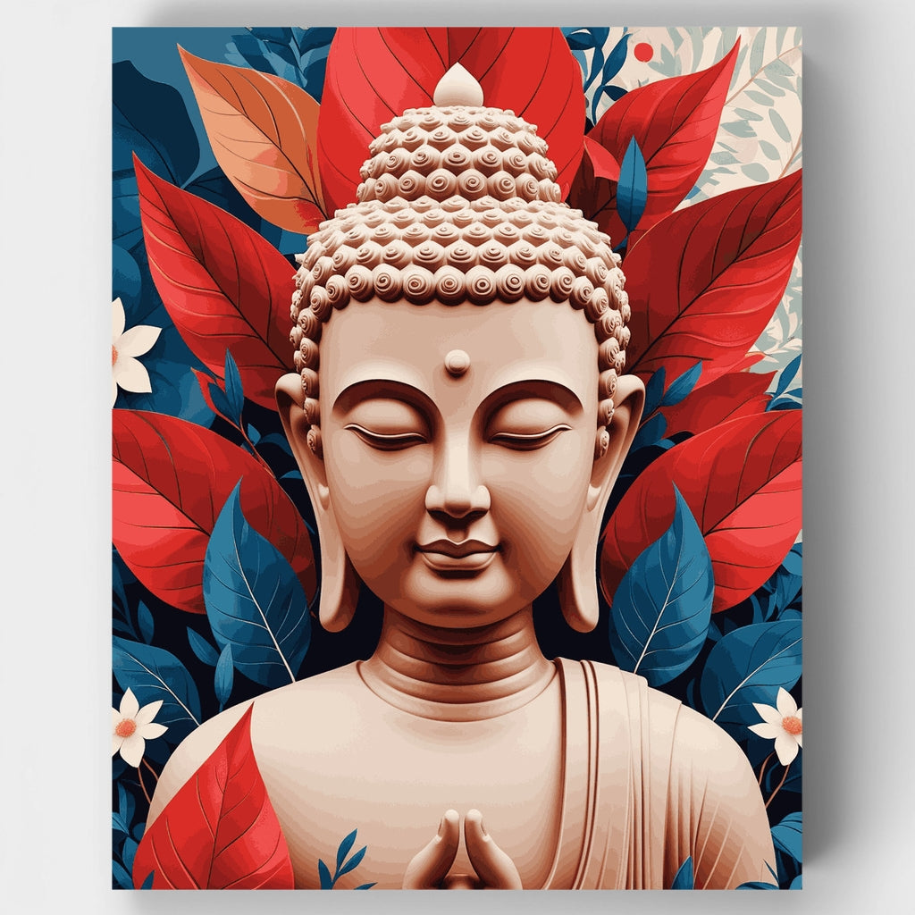 Buda sereno con hojas rojas - Kit de pintura por números — Estándar