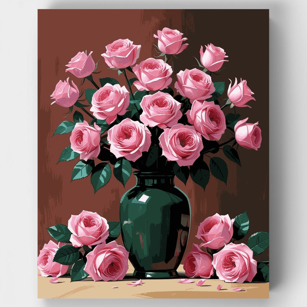 Rosas rosadas en florero verde - Kit de pintura por números — Estándar