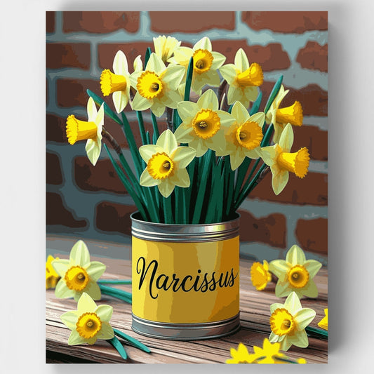 Narcissus Flowers in Yellow Tin Can - Paint by Numbers Kit