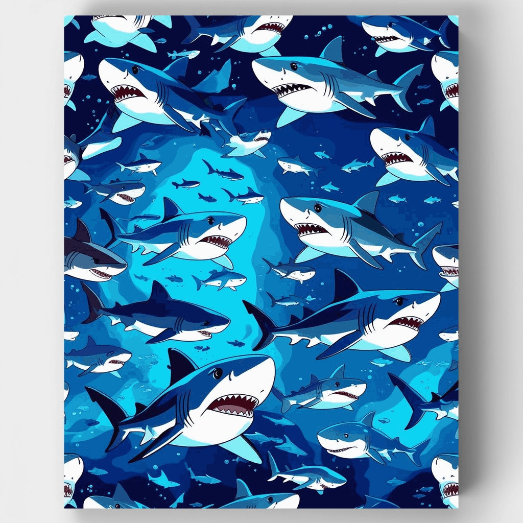 Aventura oceánica de banco de tiburones - Kit de pintura por números — Estándar