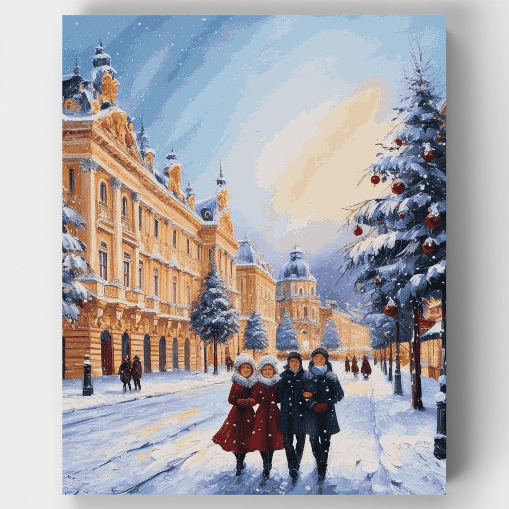 País de las maravillas invernal en el casco antiguo - Kit de pintura por números — Estándar