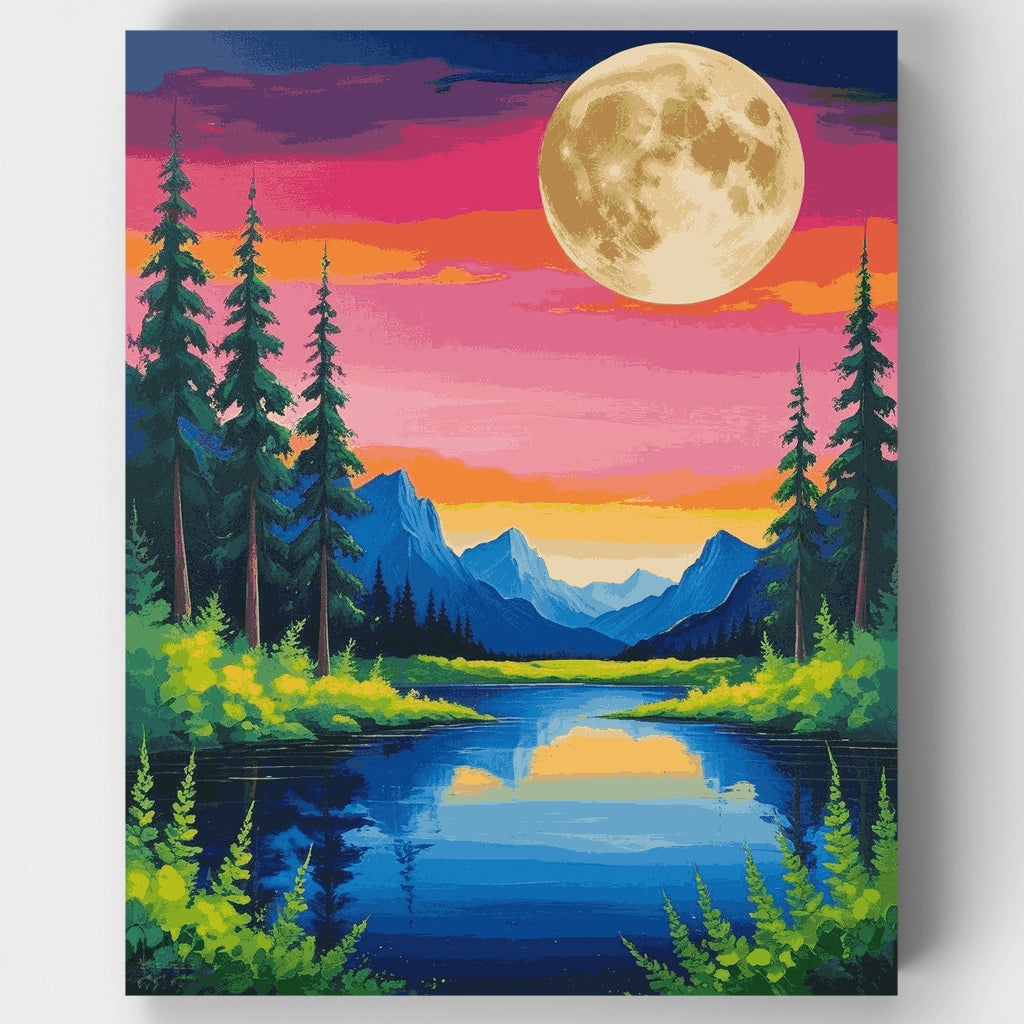 Kit de pintura por números - Lago de montaña bajo la luz de la luna — Estándar
