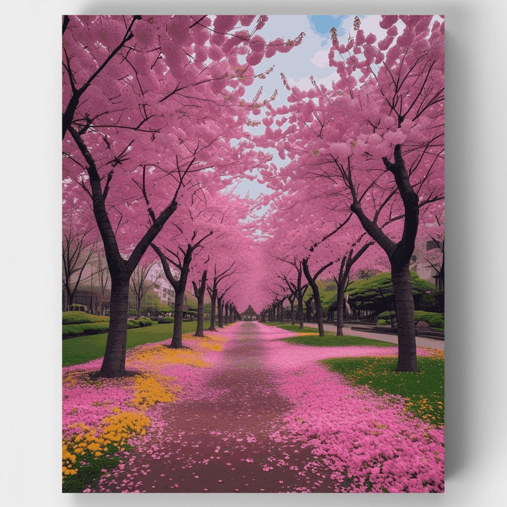 Cherry Blossom Tree-Lined Path - Paint by Numbers Kit