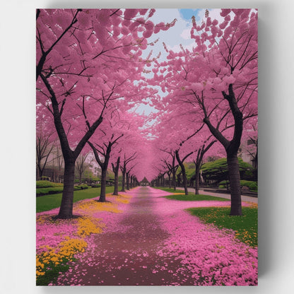Cherry Blossom Tree-Lined Path - Paint by Numbers Kit