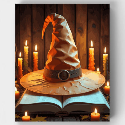 Mystical Wizard Hat with Spellbook - Paint by Numbers Kit