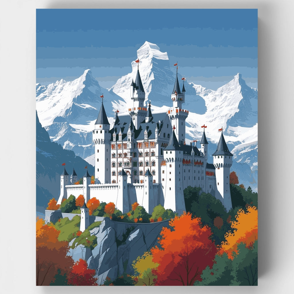 Castillo de Neuschwanstein con montañas nevadas - Kit de pintura por números — Estándar