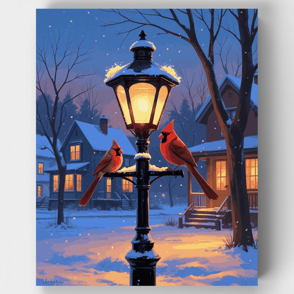 Winter Cardinals on Lamppost - Paint by Numbers Kit