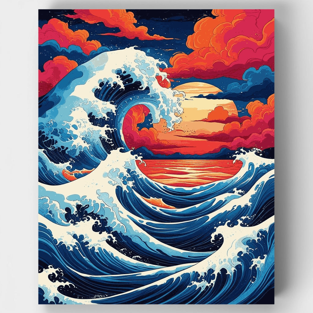 Olas del océano al atardecer - Kit de pintura por números — Estándar