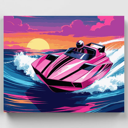 Retro Pink Speedboat - Paint by Numbers Kit