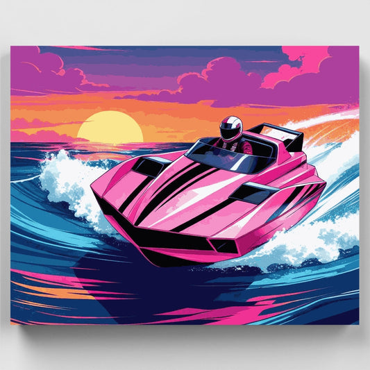 Retro Pink Speedboat - Paint by Numbers Kit