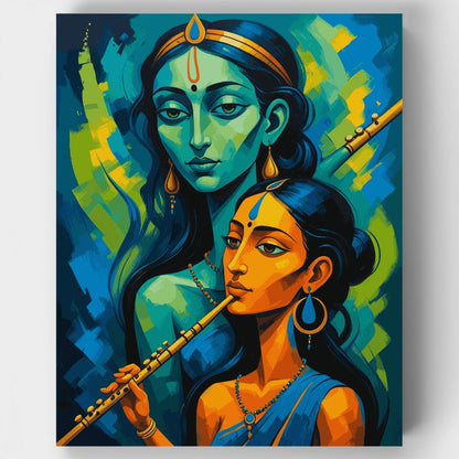 Divine Radha Krishna with Flute - Paint by Numbers Kit