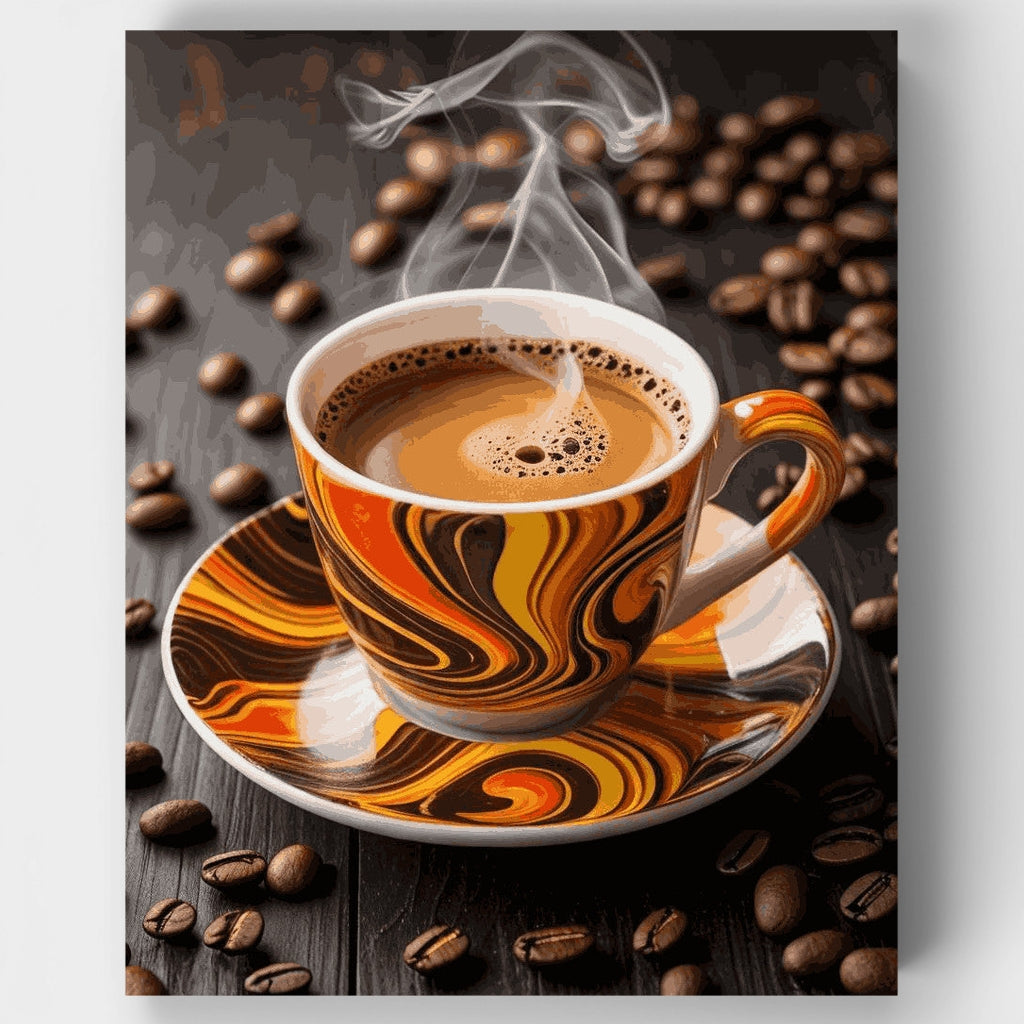 Café humeante y granos - Kit de pintura por números — Estándar