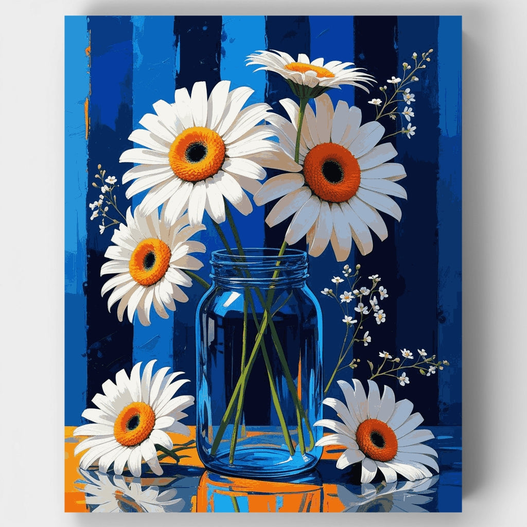 Daisies in Blue Mason Jar - Paint by Numbers Kit