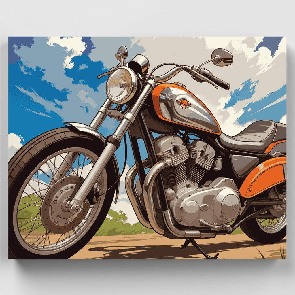 Motocicleta clásica bajo cielos azules - Kit de pintura por números — Estándar