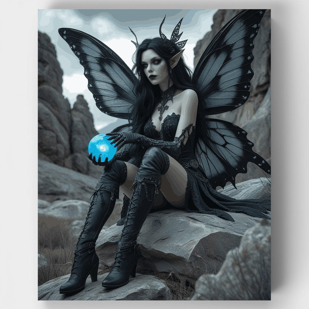 Hada gótica oscura con orbe azul místico - Kit de pintura por números — Estándar